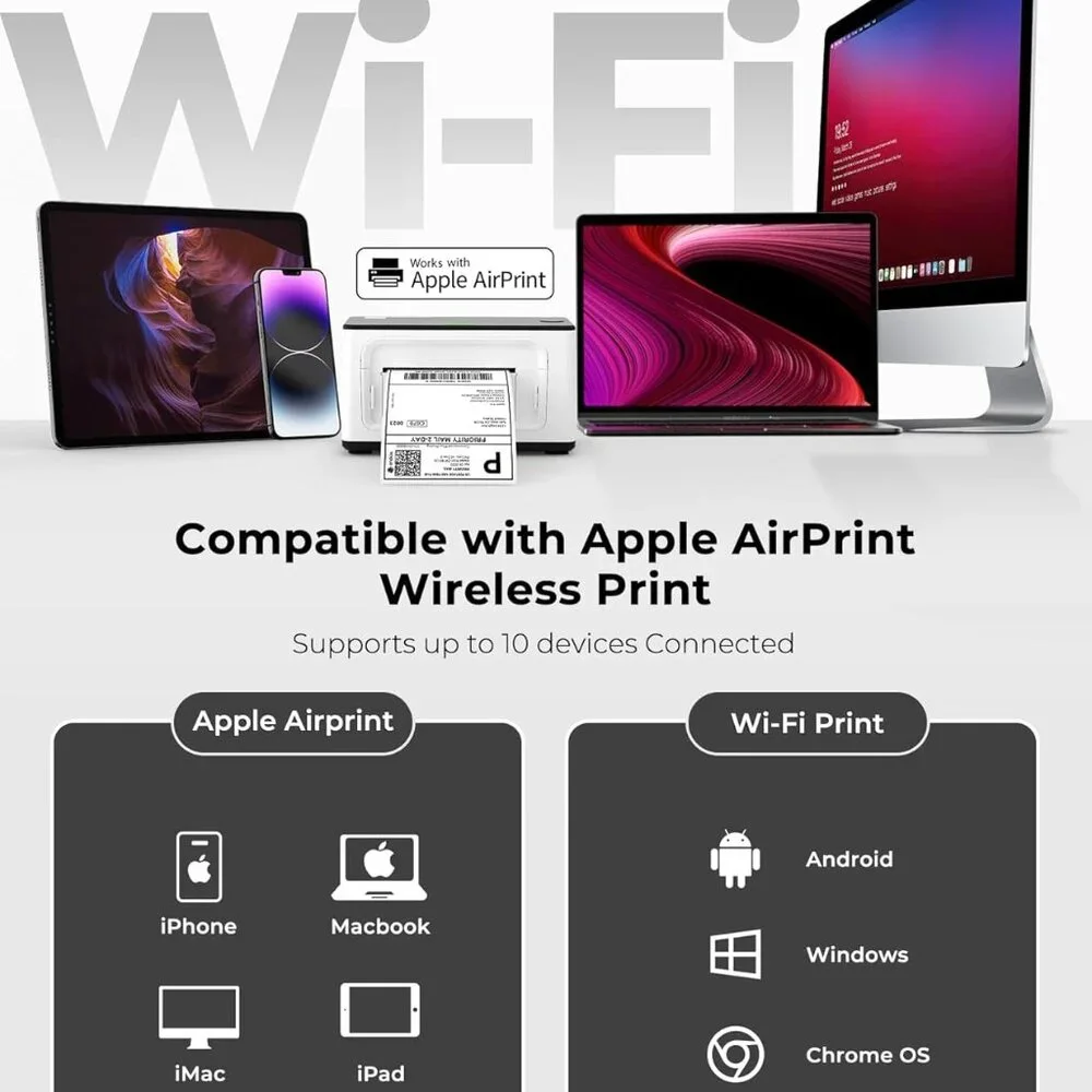 MUNBYN Wireless Wi-Fi Thermal Printer Shipping Label Printer, with AirPrint